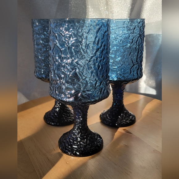 LENOX Impromptu Dark Blue Water Goblets Hand Blown Crystal Stemware Set of 3 USA - Picture 12 of 16